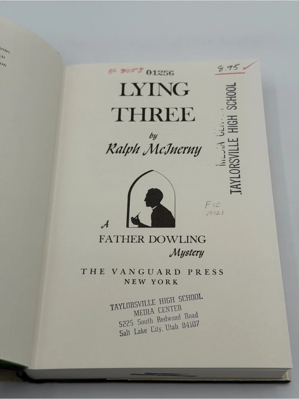 Lying Three by Ralph McInerny Hardcover Book 1979 A Father Dowling Mystery Book